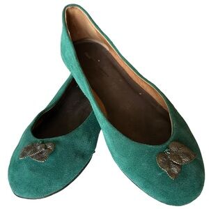 Anthropologie Pilco and the Letterpress green suede flats ballet women 9 flats